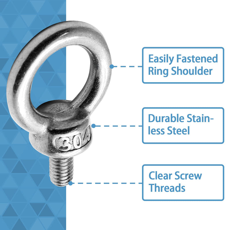 [Australia - AusPower] - 4pcs M10 Eye Bolt, Stainless Steel Male Thread Machinery Shoulder Lifting Ring Eye Bolt, Heavy Duty Screw Eyebolt M10-4pcs 