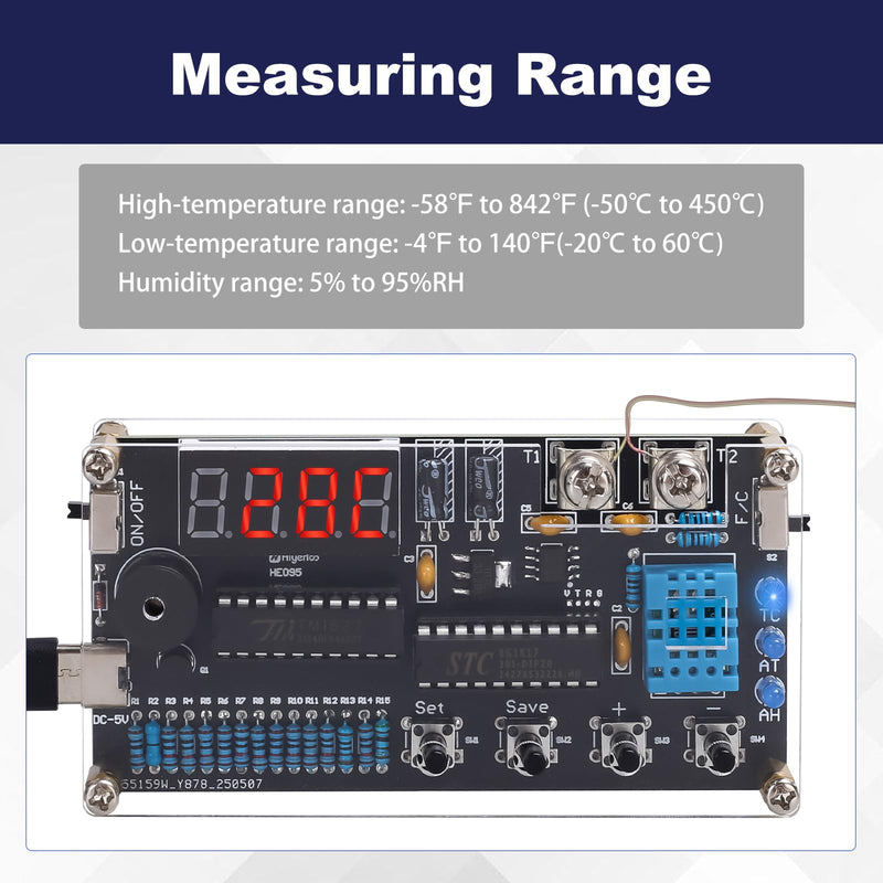 [Australia - AusPower] - Thermocouple Thermometer DIY Kit, DC 4.5-5V Digital Temperature Humidity Sensor Soldering Project with High Low Temperature Warning -58℉ to 842℉ Thermocouple Soldering Kit for Back to School Education 