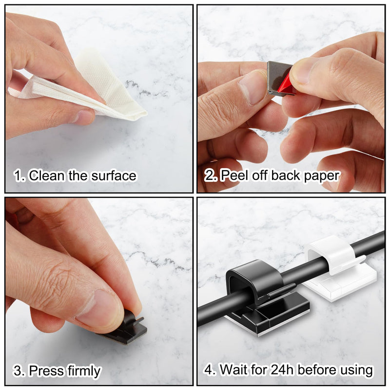 [Australia - AusPower] - 100 Pcs Cable Clips, Adhesive Cable Organizer Cord Holder Wire Clip Wire Management Self Adhesive Hooks Wire Holder for Office, Home (Black and White) 100PCS Black and White 