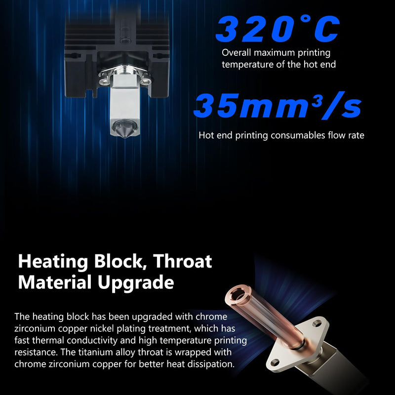 X1/X1C/X1E Complete Hotend with Fan 0.4mm Hardened Steel Nozzle 3D Printer Ceramic Extruder Print Head Kit with Heater Cartridge Thermistor Heater Block and Silicone Sock Support High Speed Printing 0.4mm Hotend for X1/X1C/X1E