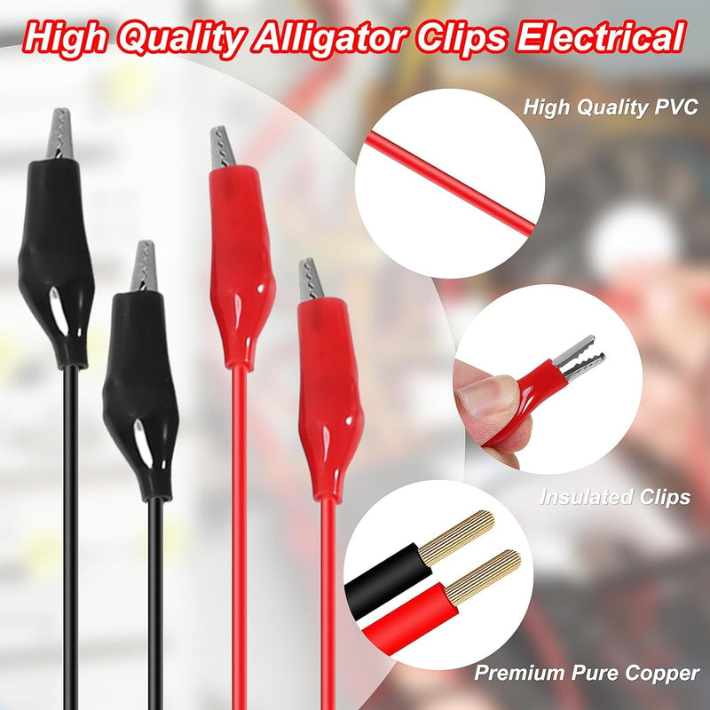[Australia - AusPower] - 8PCS Alligator Clips Electrical, 1M Alligator Clips with Wires, Test Leads with Alligator Clips, Double-Ended Jumper for Electrical Testing, Circuit Connection 8 
