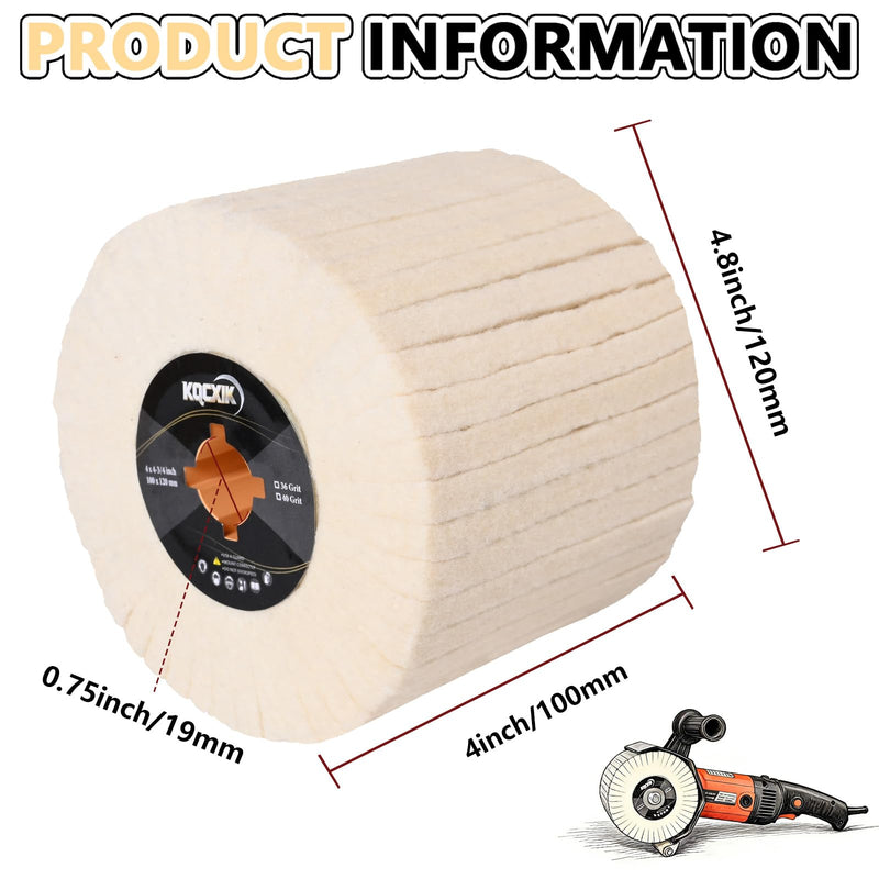 4.8" x 4" Wool Felt Surface Conditioning Tool, Wire Drawing Wheel for Burnishing Machines, High-Precision Abrasive Buffing Drum for Metal, Jewelry, Glass
