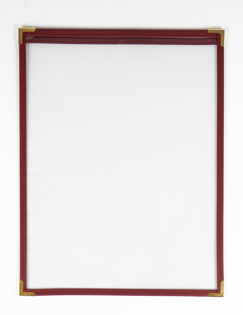 [Australia - AusPower] - Menu Covers, Single Page, 1 Pocket, 2 View, for 8.5" x 11" Letter Size Paper, Pack of 6, Burgundy Edging + Gold Metal Corner, Made with Leatherette & Vinyl 