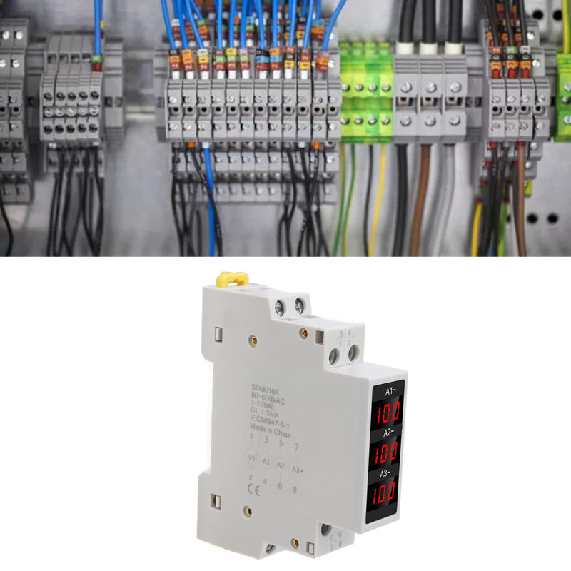 [Australia - AusPower] - 3 Phase Din Rail Voltmeter Ammeter, AC 80‑500V 1‑100A Digital Energy Meter with 3 Sensors, Voltage Current Power Meter Electricity Tester Multimeter Current Power Tester 