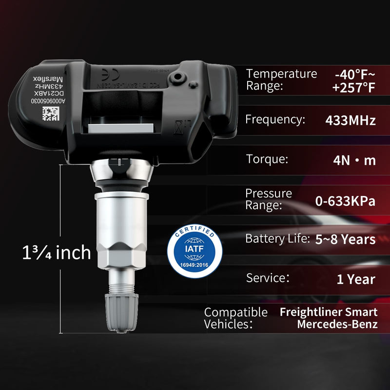 [Australia - AusPower] - Marsflex TPMS Sensor Compatible for Mercedes Benz SMART AMG Freightliner Sprinter 433MHz 4pcs, Programmed Tire Pressure Monitoring System Replaces# A0009050030 9050030 A0009057200 9057200 