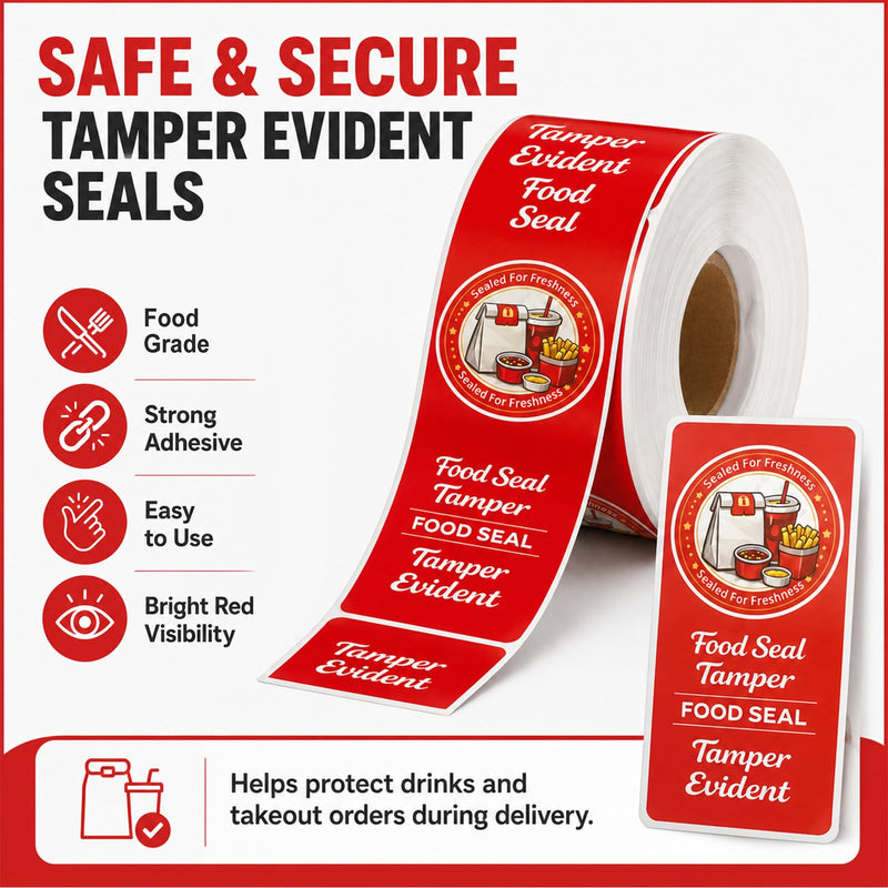 1000-Pack Tamper Proof Stickers, 1.5in x 6in Strong Adhesive Food Delivery Evident Stickers Sealed for Tamper Detection, Easily Use Labels Tapes for Boxes, Cups, Coffee, Envelopes, Documents Red 1000
