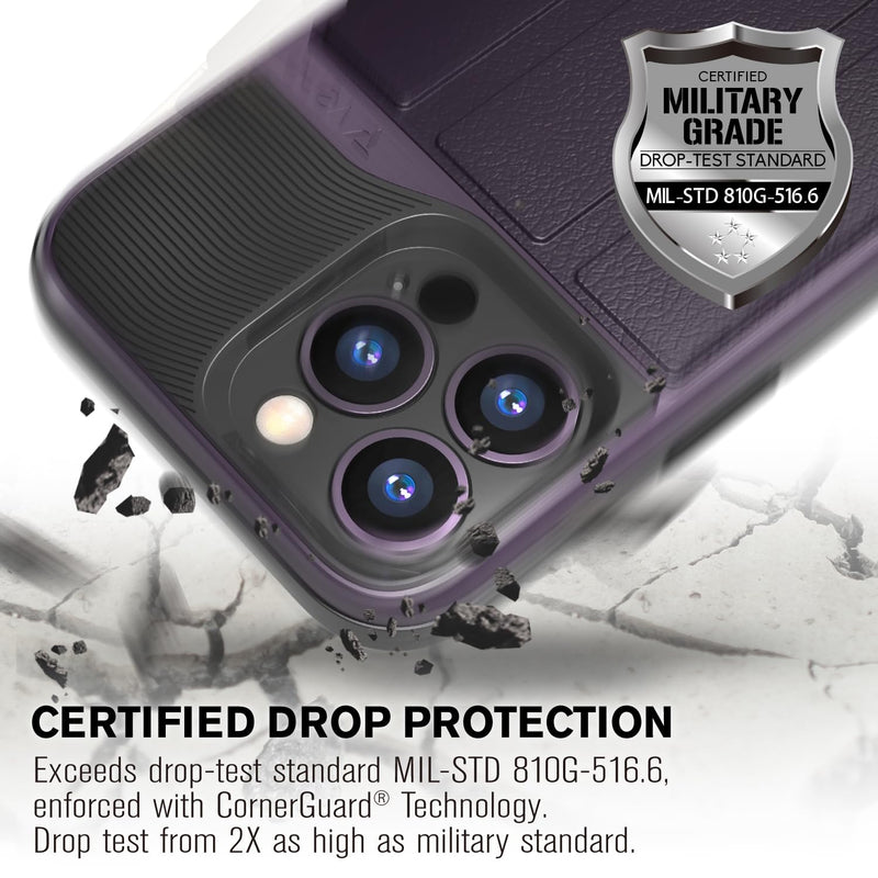 [Australia - AusPower] - VENA vCommute Wallet Case Compatible with Apple iPhone 14 Pro Max (6.7"), (Military Grade Drop Protection) Flip Leather Cover Card Slot Holder with Kickstand - Deep Purple/Black 