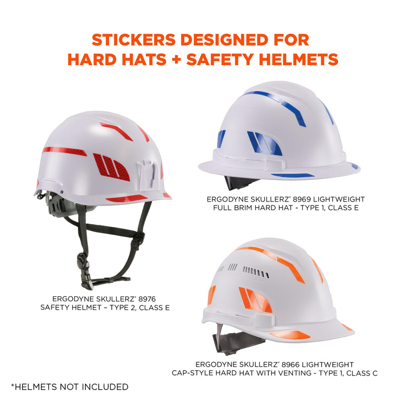 Ergodyne Skullerz 8961 Reflective Hard Hat Stickers, Safety Helmet Strips, Hard Hat Accessories Adhesive Sticker Decal Kit