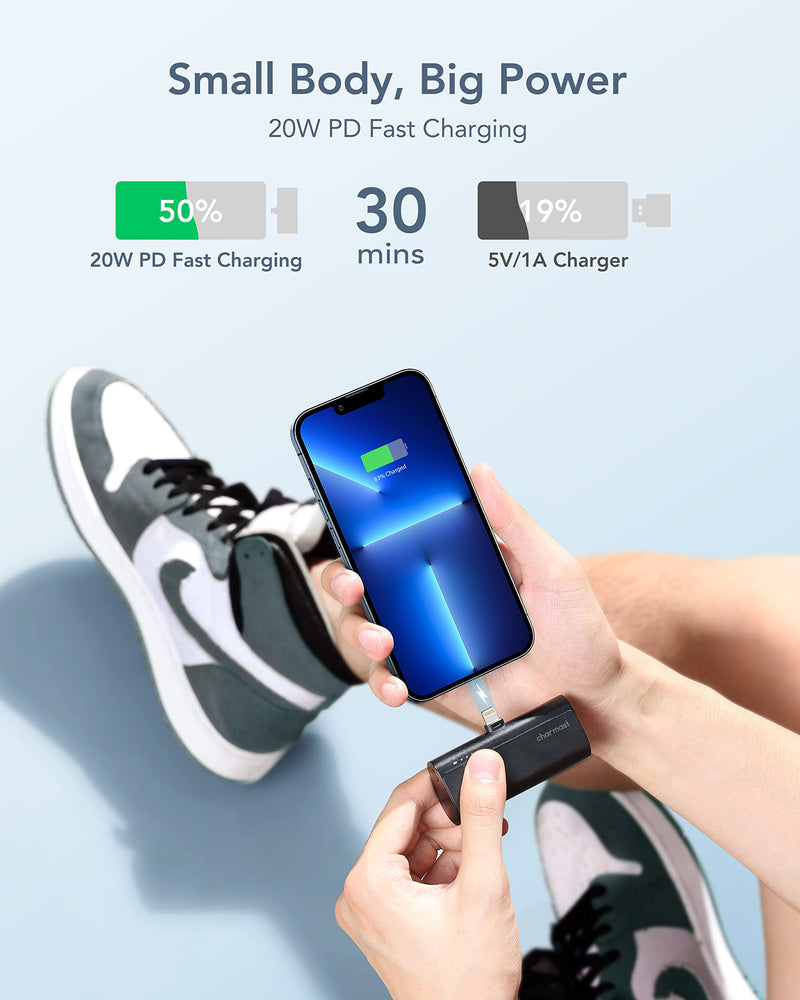 [Australia - AusPower] - Charmast Small Portable Charger 5000mAh, Ultra-Compact 20W PD Fast Charging Power Bank Mini Battery Pack Compatible with iPhone 14/14 Pro Max/13/13 Pro Max/12/12 Pro Max/11/XR/X/8/7/6, and More A Black 