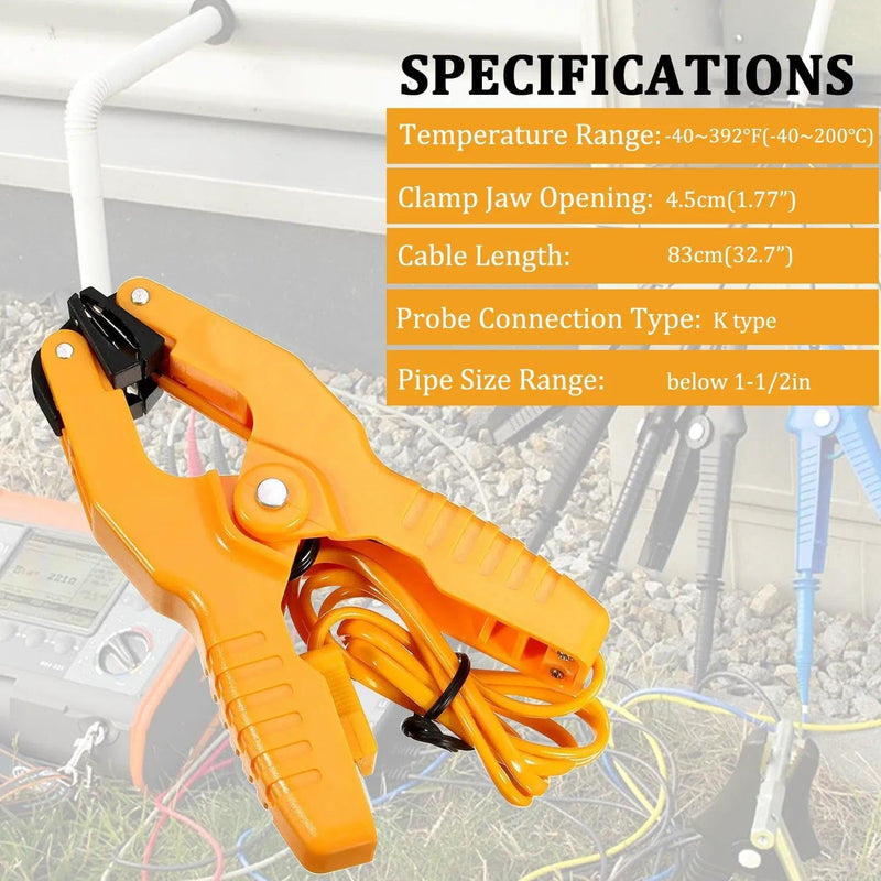 [Australia - AusPower] - 2Pcs HVAC Temperature Clamp, K-Type Thermocouple Pipe Clamp, Pipe Temperature Probe for Multimeter/HVAC, Measure Range -40°F to 392°F 2 pcs Temperature Clamp 