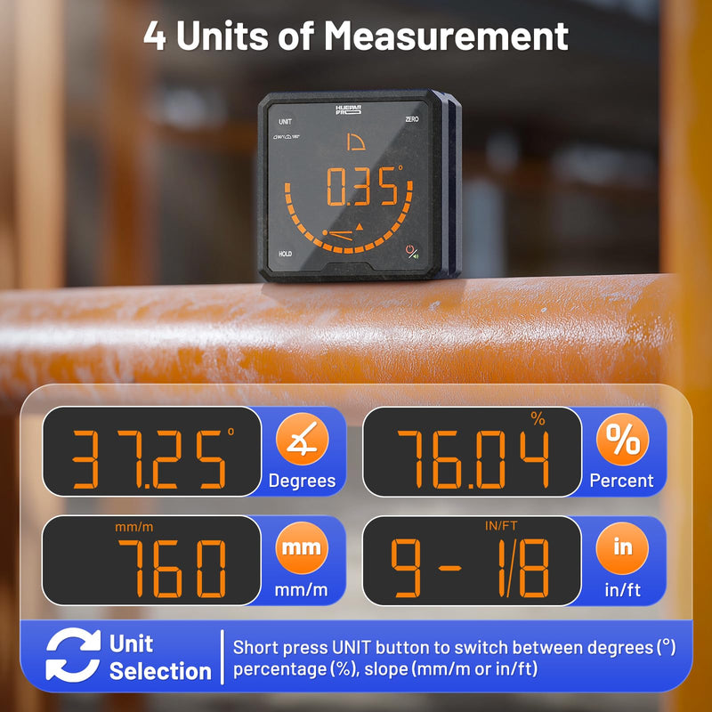 [Australia - AusPower] - Huepar Pro Protractor Digital Inclinometer with V-Groove Magnetic Base and Backlit LCD Electronic Table Saw Try Square for Construction, Woodworking, Engineering 