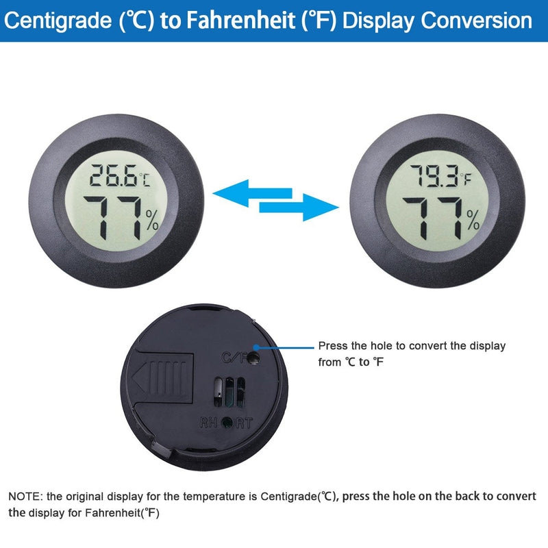 2-Pack Mini Hygrometer Thermometer Fahrenheit or Celsius Meter Digital LCD Monitor Indoor Room Round Humidity Temperature Gauge for 3D Printers Guitar Case Greenhouse Babyroom Reptile Incubator 2