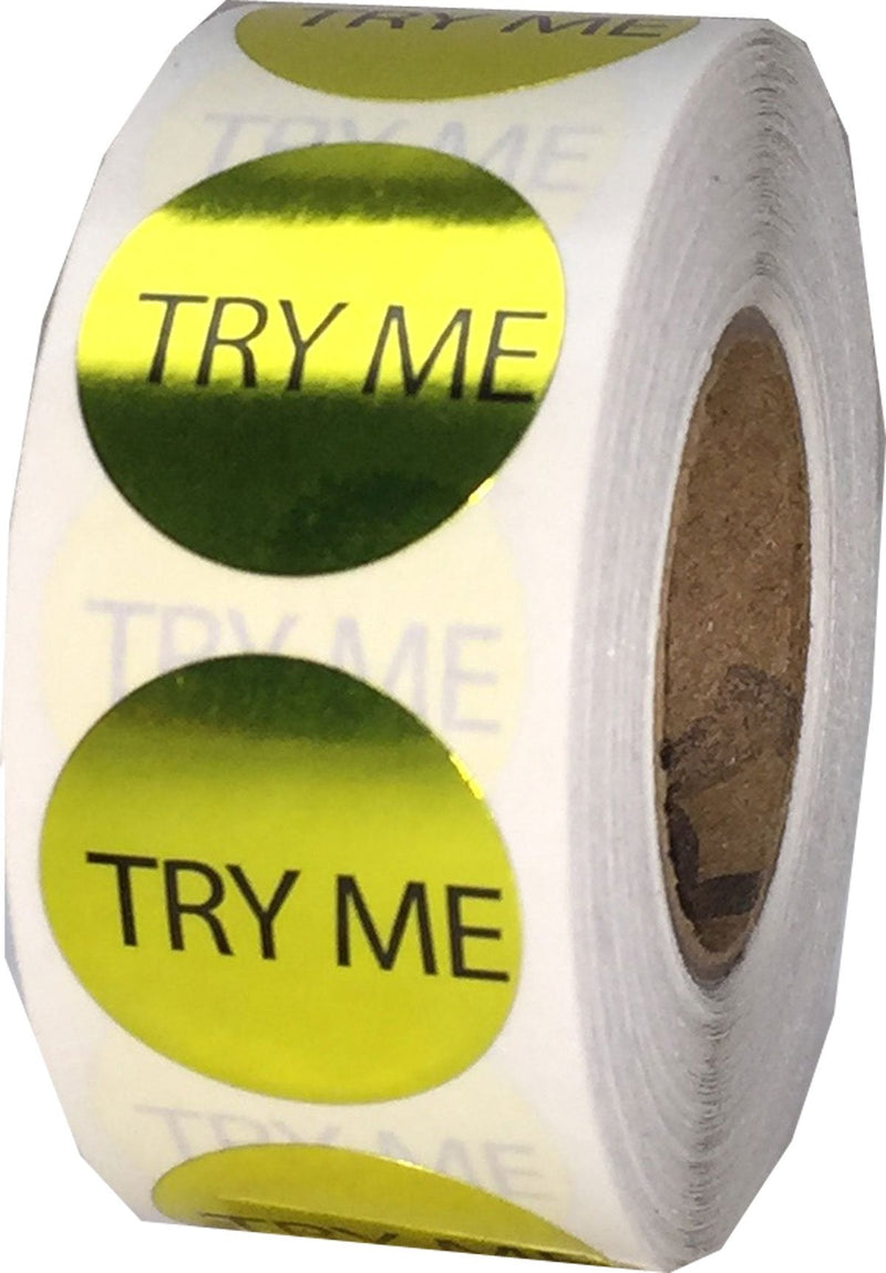 Gold Try Me Circle Dot Stickers, 3/4 Inch Round, 500 Labels on a Roll Metallic Gold