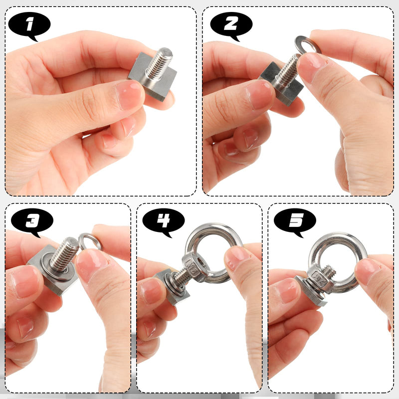 [Australia - AusPower] - 6 Sets M8 T Track Bolts, Eye Bolts with Nuts, 304 Stainless Steel Roof Rack T Bolts, Nuts and Lifting Eye Bolts, T Slot Bolts Anchoring Kit for Ropes Anchoring Tie Down Straps 