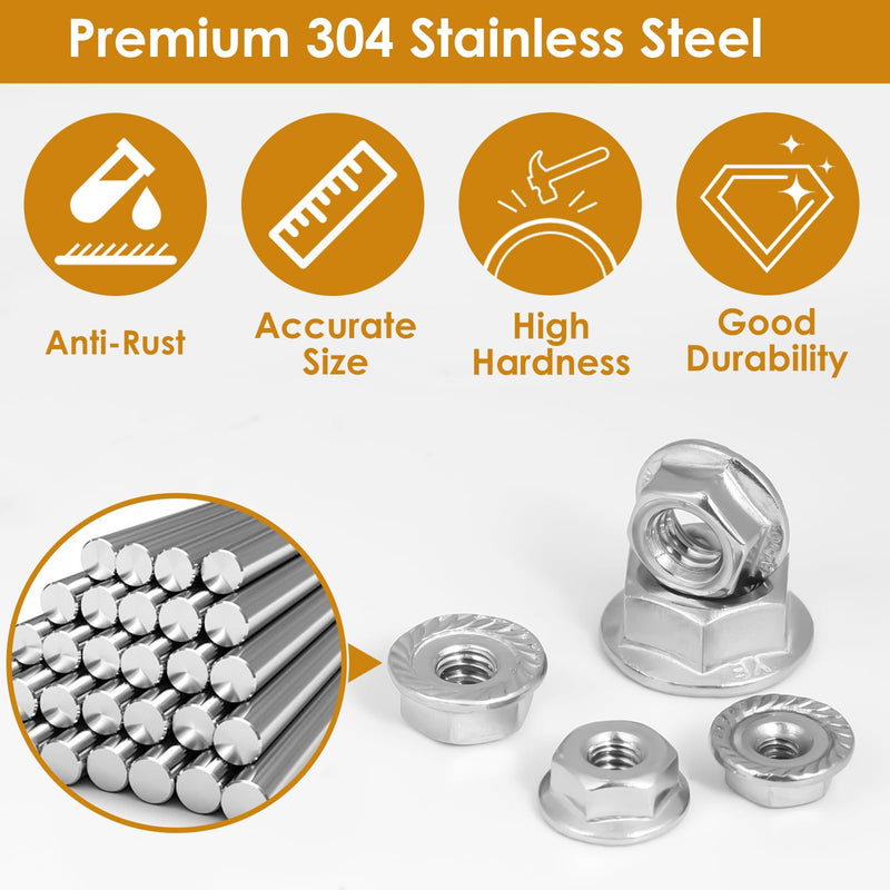 [Australia - AusPower] - 105pcs Serrated Flange Hex Lock Nuts Assortment Kit 304 Stainless Steel 5 Sizes Hexagon Flange Nuts (#6-32#8-32#10-24 1/4"-20 5/16"-18) by SUVICTONG 