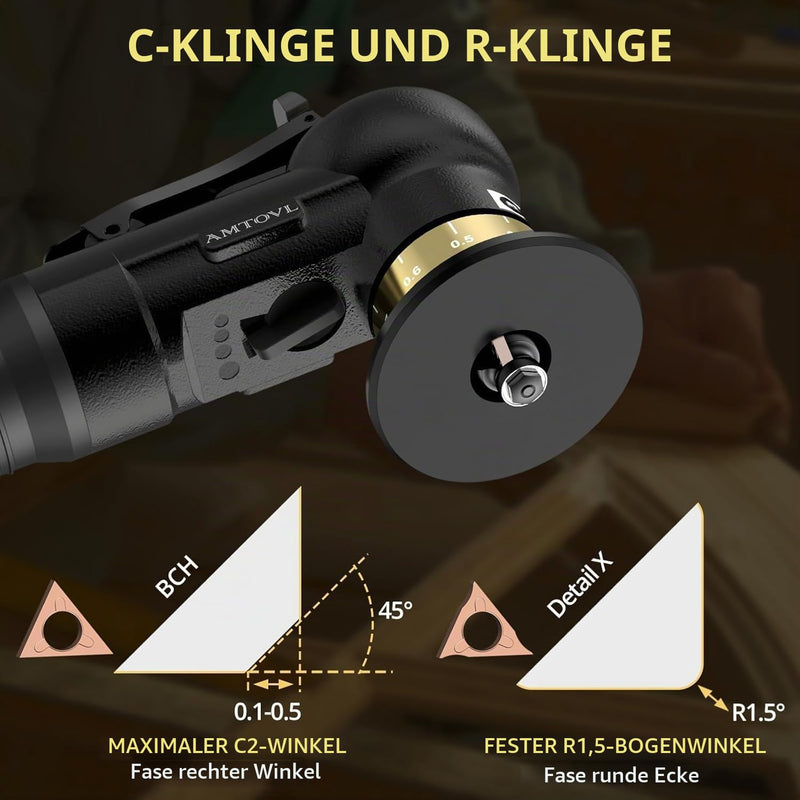 AMTOVL Luftfasenwerkzeug Mini Pneumatische Anfasmaschine 30000 U/min Pneumatisches Anfaswerkzeug 45 Grad Luftabschrägmaschine mit 1/4 Zoll Lufteinlass für Metall Holz (Schwarz) Schwarz