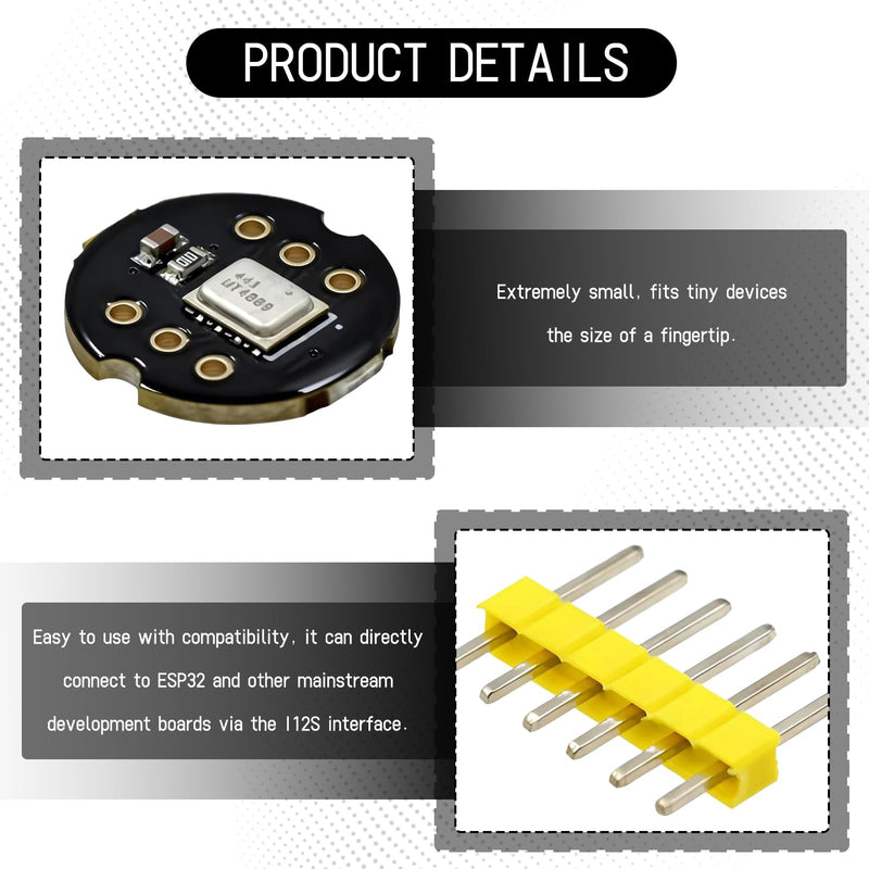 3 Pieces Digital Microphone Module INMP441, INMP441 Omnidirectional Microphone Module, Omnidirectional Microphone Module, Omnidirectional Micro MMS, 24 Bit I2S, Compatible with Arduino and ESP32
