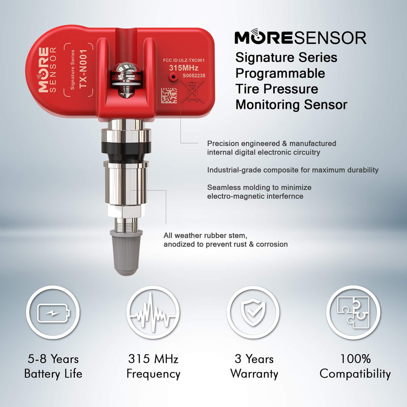 [Australia - AusPower] - MORESENSOR Signature Series 315MHz TPMS Tire Pressure Sensor 4-Pack | Preprogrammed Compactible with Honda Pilot Acura MDX RDX TSX | 42753-STK-A04 42753SZAA13 42753YVA52 | Clamp-in | NX-S072-4 