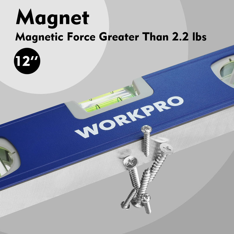 [Australia - AusPower] - WORKPRO 12 Inch Torpedo Level and 3-Piece Spirit Level Set (12", 20", 40") 
