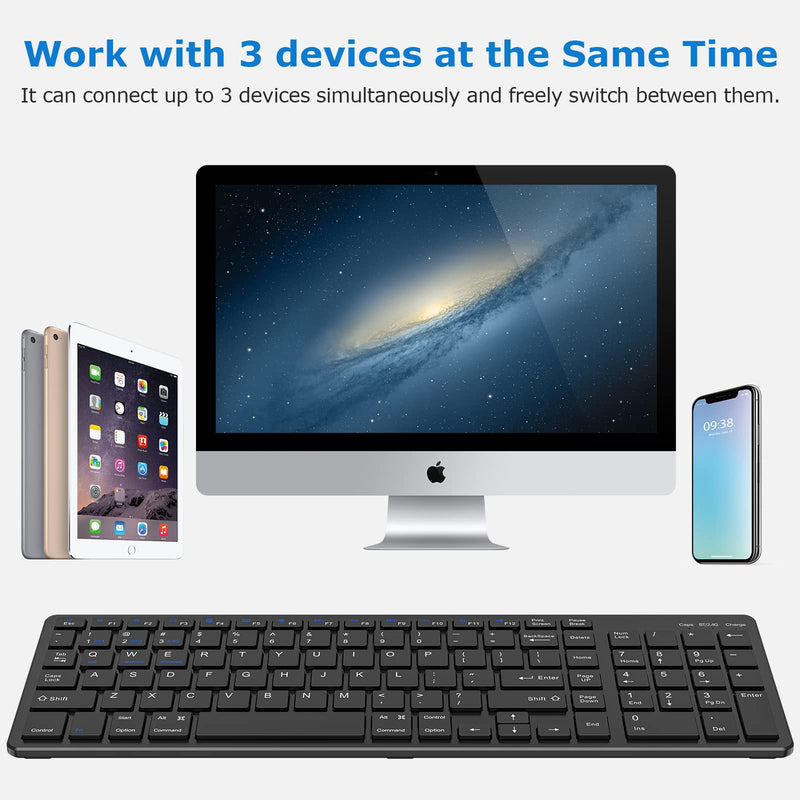 [Australia - AusPower] - Wireless Keyboard, Bluetooth Keyboard with Number Pad, 2.4G+Bluetooth Full-Size Quiet Computer Keyboard for iPad 10.2(9th/8th/7th)/iPad Air 5th/4th/iPad Pro 11/12.9, iPad 10.5/9.7/iPad Mini (Black) Black 