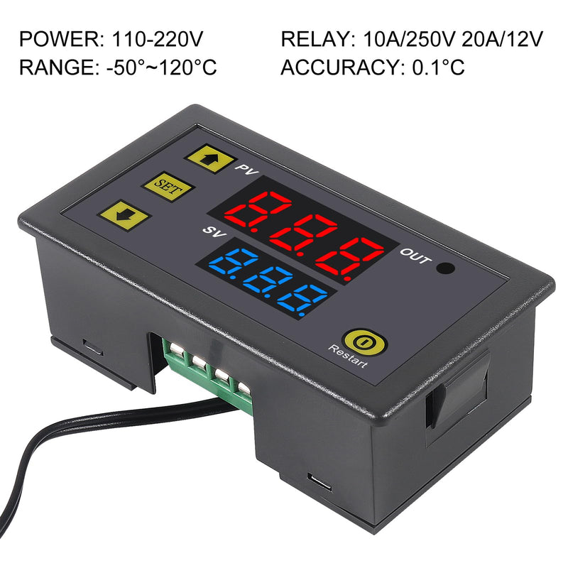 [Australia - AusPower] - 2Pcs W3230 Digital LED Temperature Controller Module AC110-220V 10A Digital Thermostat Switch with Waterproof Probe Programmable Heating Cooling Electronic Thermostat 