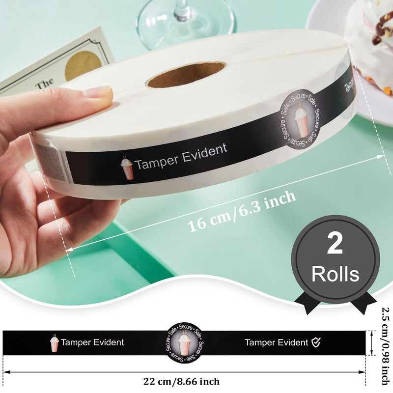 Zonon 1200 Pcs Safe Secure Tamper Evident Seals for Drink Lids, Food Delivery Stickers Sealed for Freshness Labels Drink Food Coffee Milk Tea Ice Cream Seal Stickers 600 Pieces Per Roll (Black) Black