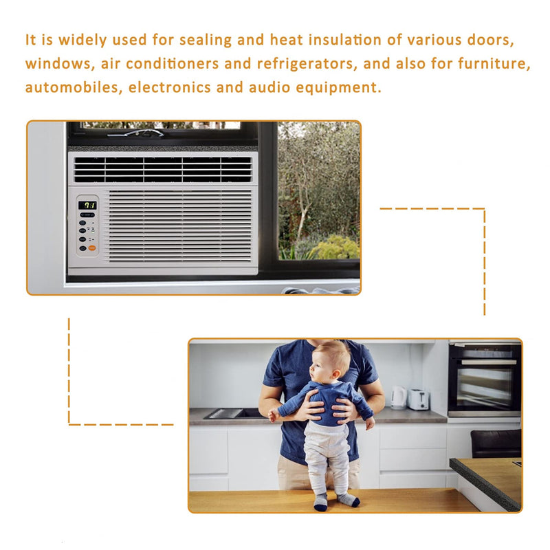[Australia - AusPower] - YoleShy Window Air Conditioner Foam Tape 2 Pcs 1 Inch Wide x 1 Inch Thick Weather Stripping Door Seal Strip for Insulation, Weatherstrip, Gap Blocker,Total 13 Feet Long(6.5ft x 2 Rolls) 1in x 1in x 13FT/Black 