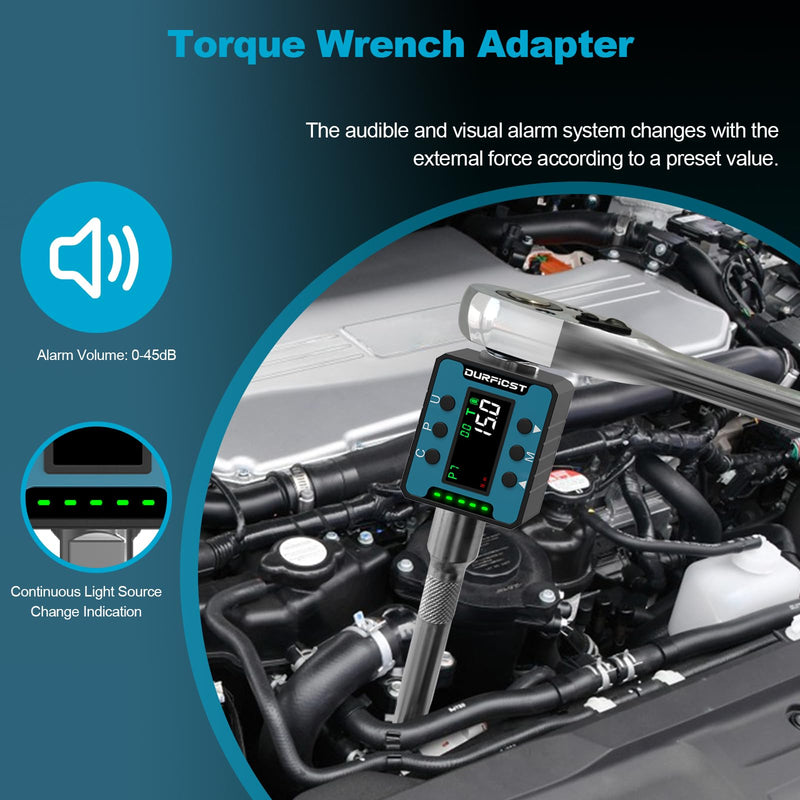 [Australia - AusPower] - Digital Torque Wrench,DURFICST 1/2" Digital Torque Adapter with Backlight/Alarm, Electronic Torque Wrench Converter with ±2% Accuracy, Range 4-135 N.m,Buzzer and LED Indicator, for Automotive Repair. 