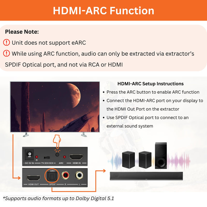 [Australia - AusPower] - J-Tech Digital 4K@60Hz HDMI Audio Extractor with ARC, HDMI to RCA & Optical Converter, Dolby Digital/DTS Stereo Support for TV, Gaming Consoles, Blu-ray, Laptop [JTECH-AE4KA] 