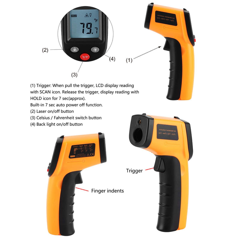 [Australia - AusPower] - Lafey GM320-50-400 deg Industrial Infrared Thermometer Handheld Non-Contact Temperature with LCD Display 