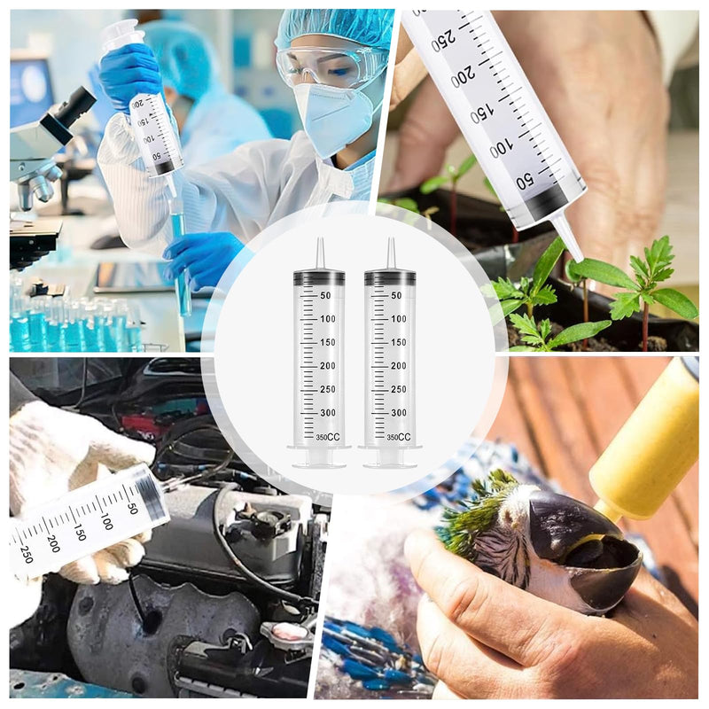 [Australia - AusPower] - Pack of 2 syringes, 350 ml, oil syringe, dosing syringe, made of plastic, plastic syringe, reusable for oil or glue applicators, laboratory, industry, garden and pet feeding 
