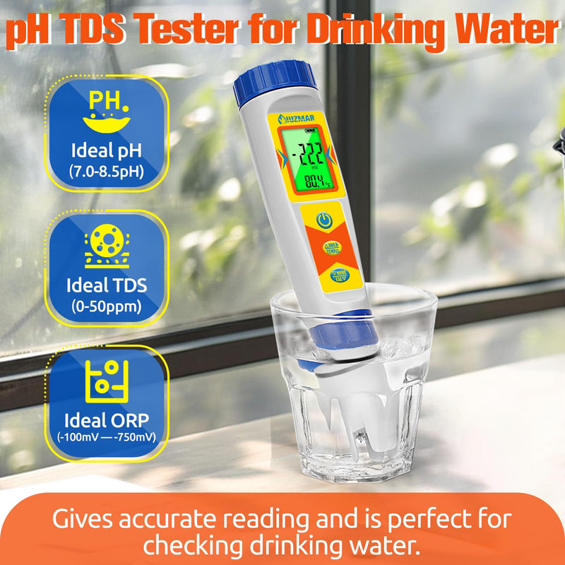 [Australia - AusPower] - Hydrogen Water Tester pH Meter 6 in 1 pH H2 ORP TDS EC Temp Tester Dissolved Hydrogen Tester for Hydrogen Water Bottle pH and ORP Meter for Household Drinking Water Hydroponics Pool 