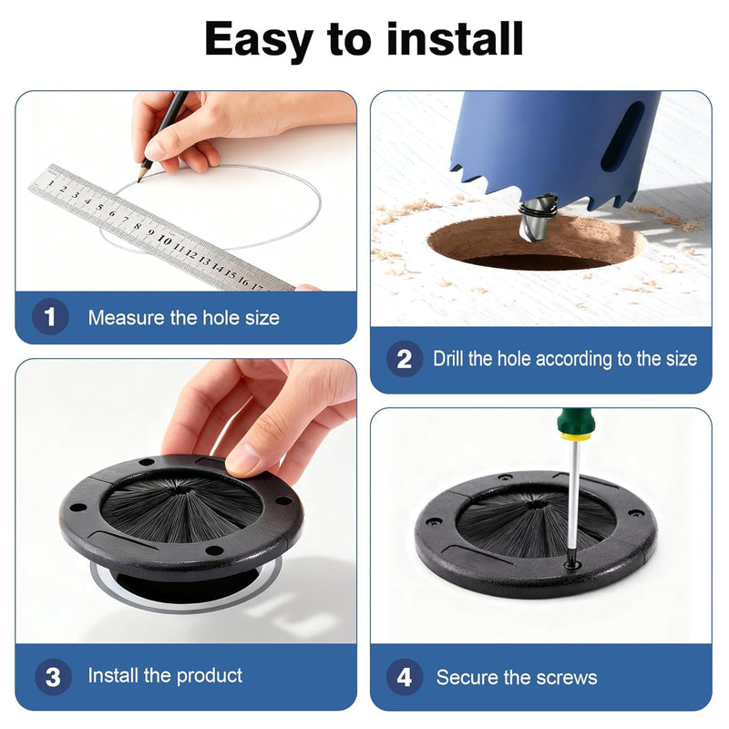 [Australia - AusPower] - 2-Pack 4"Round Brush Grommet, Upgraded Large Split Grommet Structure for Raised Floor Airflow Management, Home Data Center Wall Ceiling Floor Cable Management (Deep Black) Deep Black 