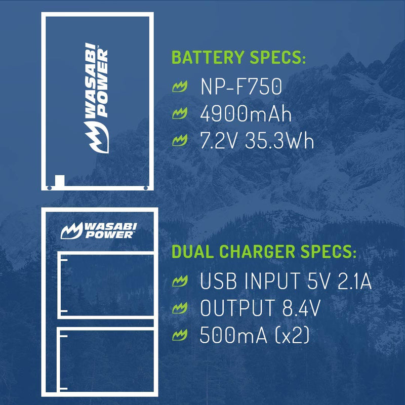 [Australia - AusPower] - Wasabi Power Battery (2-Pack) and Dual Charger for Sony NP-F730, NP-F750, NP-F760, NP-F770 (L Series) 