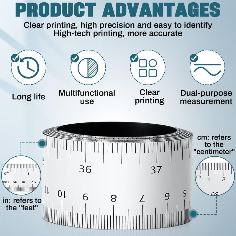 Relaxweex 4 Pcs 39.37 Inch Magnetic Ruler Flexible Tape Magnetic Tape Measure with Both Inches and Centimeters, Suitable for Classroom Whiteboard, Lathes, Workshops, Mills, Easy to Take (White) White