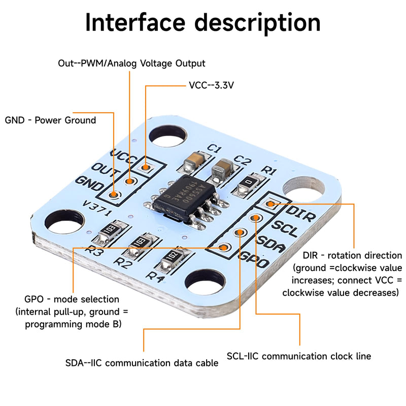 [Australia - AusPower] - 6pcs AS5600 Magnetic Encoder Non-Contact Magnetic Induction Angle Measurement Sensor Module 12bit, I2C, PWM, high Precision,Equipped with Multiple Output Modes and Intelligent Low-Power Modes 