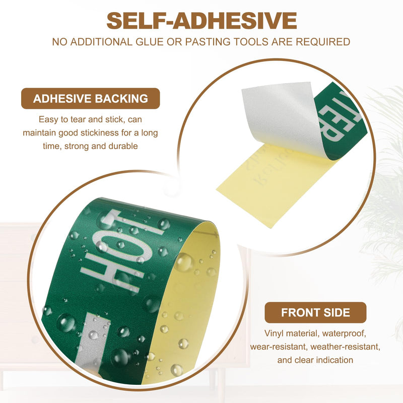 MECCANIXITY Self-Stick HOT Water Pipe Marker Pipe Flow Arrow 1-3/5 x 8 Inch Pipe Identification Marking Labels Left-Pointing for Pipe Flow Markers White on Green, Pack of 30 White/Green