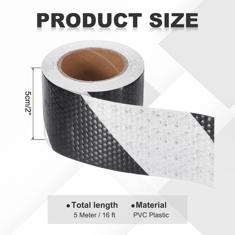 MECCANIXITY Reflective Tape, 2 Inch x 16 ft Warning Safety Sticker Night Reflectors Self-Adhesive Trailer Reflector Twill Tape for Cars Trucks Trailer, Black White 2 Inch x 16 Feet