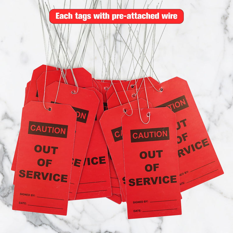 100 pcs Out of Service Tags with Pre-Attach Wire,Red PVC Plastic Maintenance Required Tags(100) 100