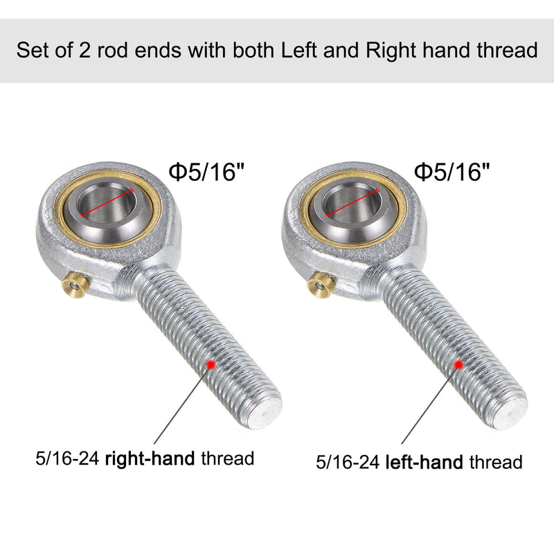 [Australia - AusPower] - uxcell POSB5 5/16 Inch Male Rod End Bearing Set - 2pcs of 5/16-24 Left and Right Hand Thread Rod Ends with Jam Nut 