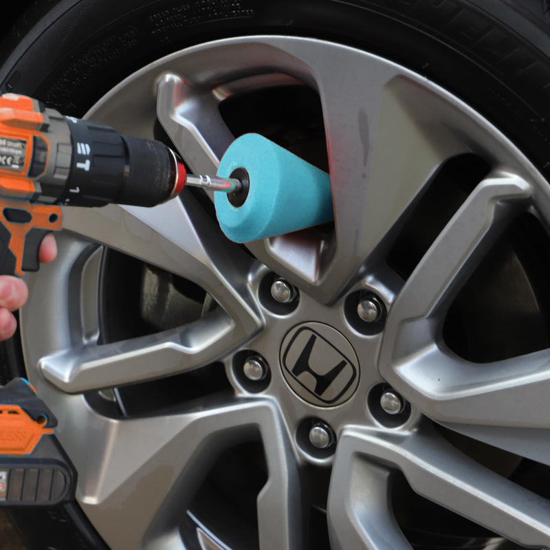 6PCS Car Wheel Hub Drill Buffing Sponge Pads Kit,3 Inch Shank Polishing Pads for Wheel Hub Cleaning, Auto Cone Metal Polish Buffing Polishing Ball,for Automotive Car Wheels Care Buffing Tool