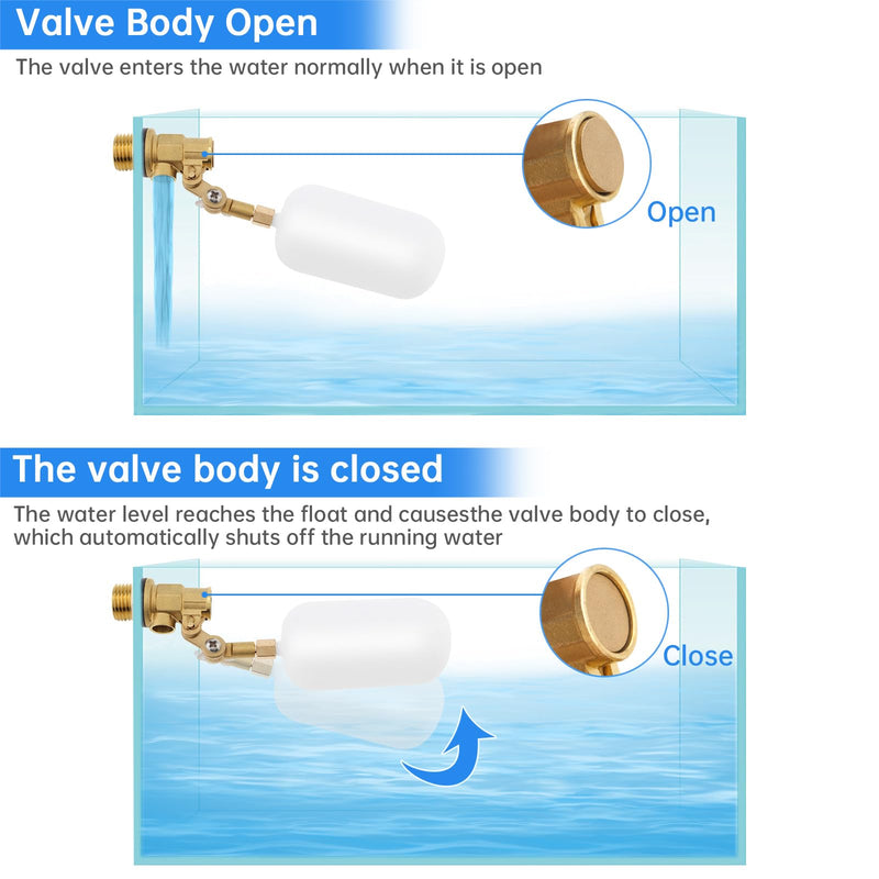 [Australia - AusPower] - 2 Pcs 1/2 Inch Brass Float Valve, Automatic Water Level Control High Pressure Adjustable Arm Over 180 degreesfor Water Tanks, Fountain Float, Livestock Troughs 