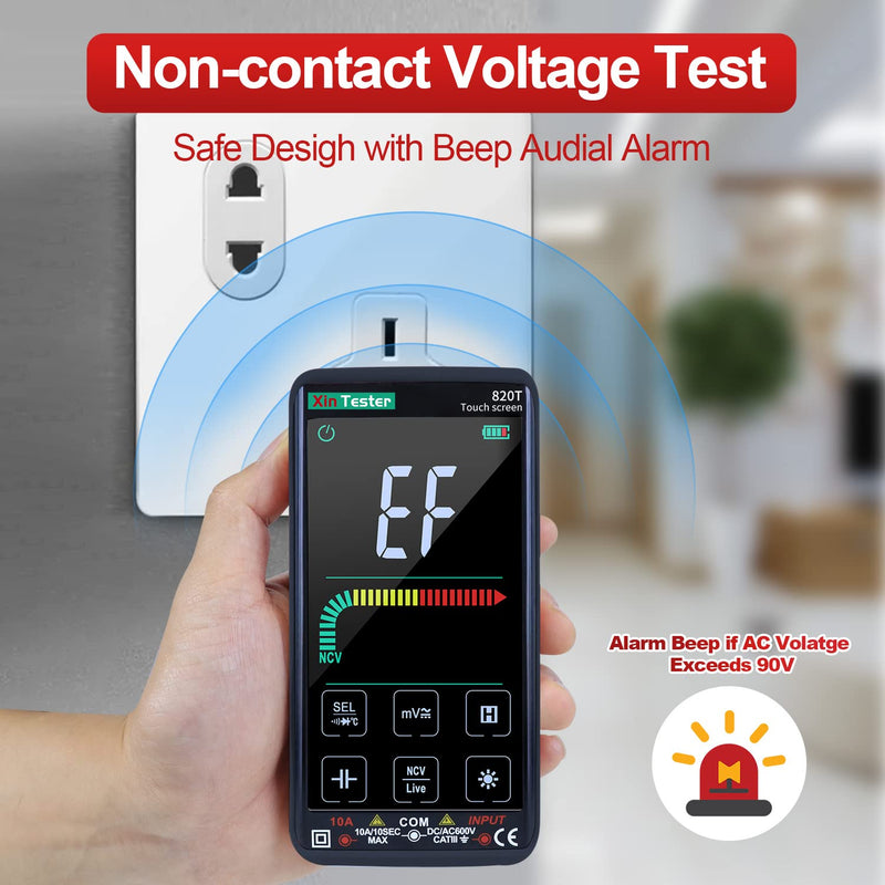 Xin Tester Digital Multimeter Smart Touch Screen Auto-Ranging 9999 Counts TRMS Rechargeable Multi Tester NCV Voltmeter Ohmmeter Tests Current Voltage Resistance Capacitance Frequency Diode Temperature FS8233 Pro
