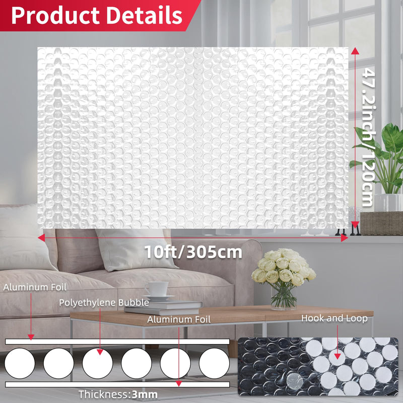 Reflective Insulation Aluminum Foil Sheets 47.2 in X 10ft，3mm, Bubble Wrap for Packing Attic Door Insulation Cover, Window Tint for Home Heat Blocking, Window Film, Garage Door Screen 47.2in X 10ft X 3mm