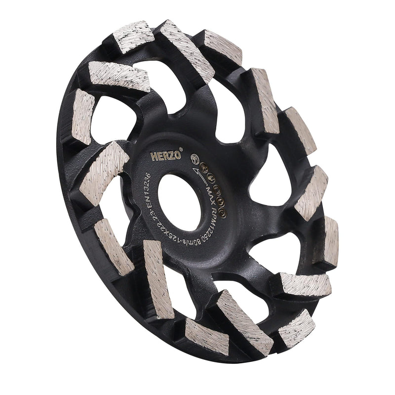 [Australia - AusPower] - HERZO Concrete Grinding Wheel 125 mm x 22.2 mm, Cup Wheel 125 Concrete, Diamond Cup Wheel for Concrete, Natural Stone, Tile Adhesive, Granite & Masonry HSO50E-125 