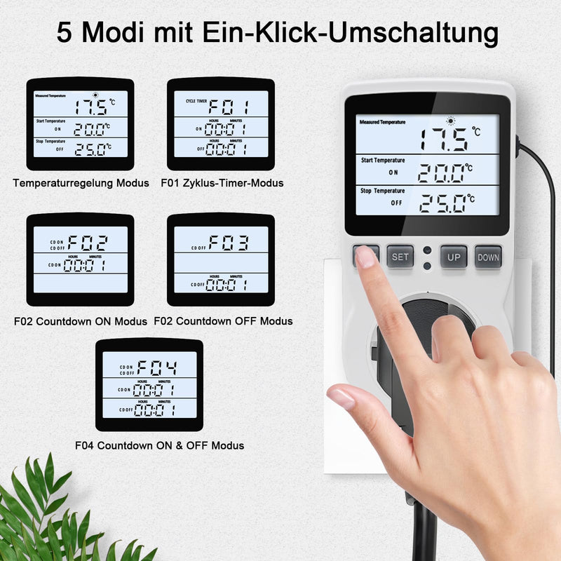 [Australia - AusPower] - KETOTEK Digital Temperature Controller Thermostat Socket 230 V with 3 m Sensor, Sockets Thermostat Heating Cooling Temperature Controlled for Greenhouse Incubator Refrigerator, Backlight KT3100BL with Backlit 