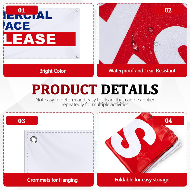 Hahafelt 18x48 Inch "Commercial Space for Lease" Vinyl Banner Sign, Durable Heavy-duty Outdoor Advertising Lease Sign, with Metal Grommets, Weather Resistant Business Rental Marketing Banner
