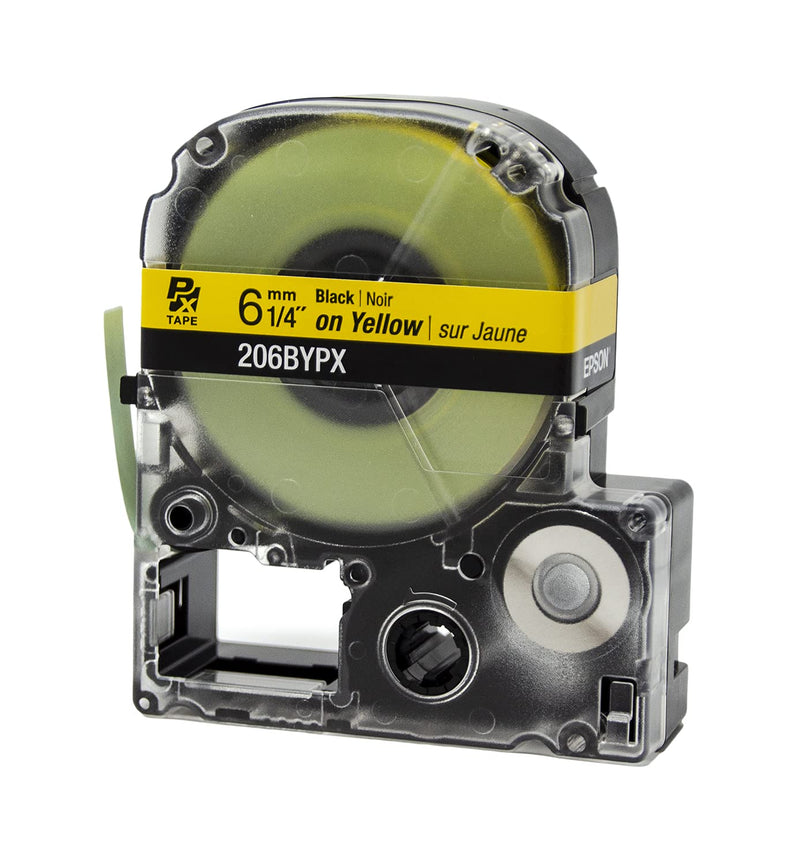 Epson LABELWORKS 206BYPX Genuine PET (Polyester) Tape Cartridge - Black on Yellow Label Maker Tape - 1/4" (6MM) Wide, 30'
