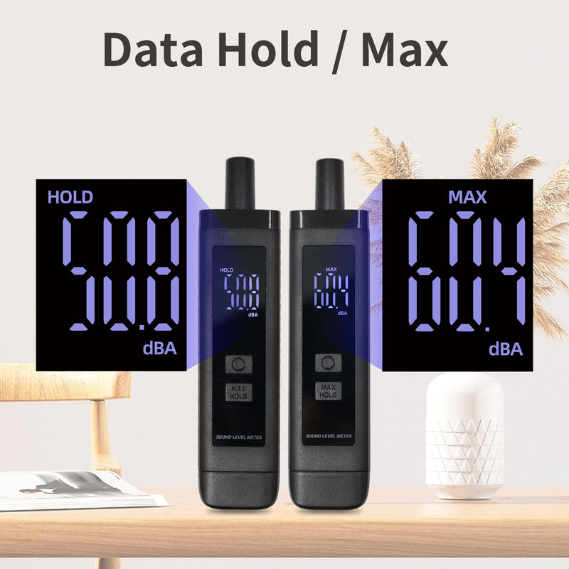 [Australia - AusPower] - Decibel Meter Digital Sound Level Meter with LCD Display, 30dB~130dBA SPL Meter Rechargeable with MAX, Data Hold, Battery Indicator - Pocket Noise Detector for Home, Factory, Noisy Neighbors 