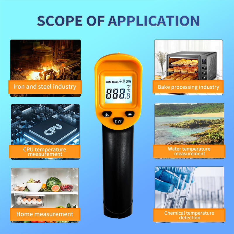 [Australia - AusPower] - Digital Infrared Thermometer Gun for Cooking,BBQ,Pizza Oven,Ir Thermometer,-58℉~1112℉(-50℃~600℃) Handheld Non Contact Heat Laser Temperature Gun (Not for Human) -58 to 1112 F Thermometer Gun A 